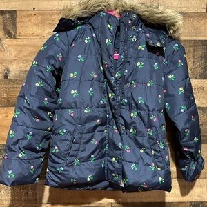 Gap Kids Large Blue Floral Puffer Jacket Winter Coat